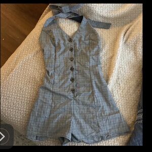 Gray Halter Neck Romper with Button Detail